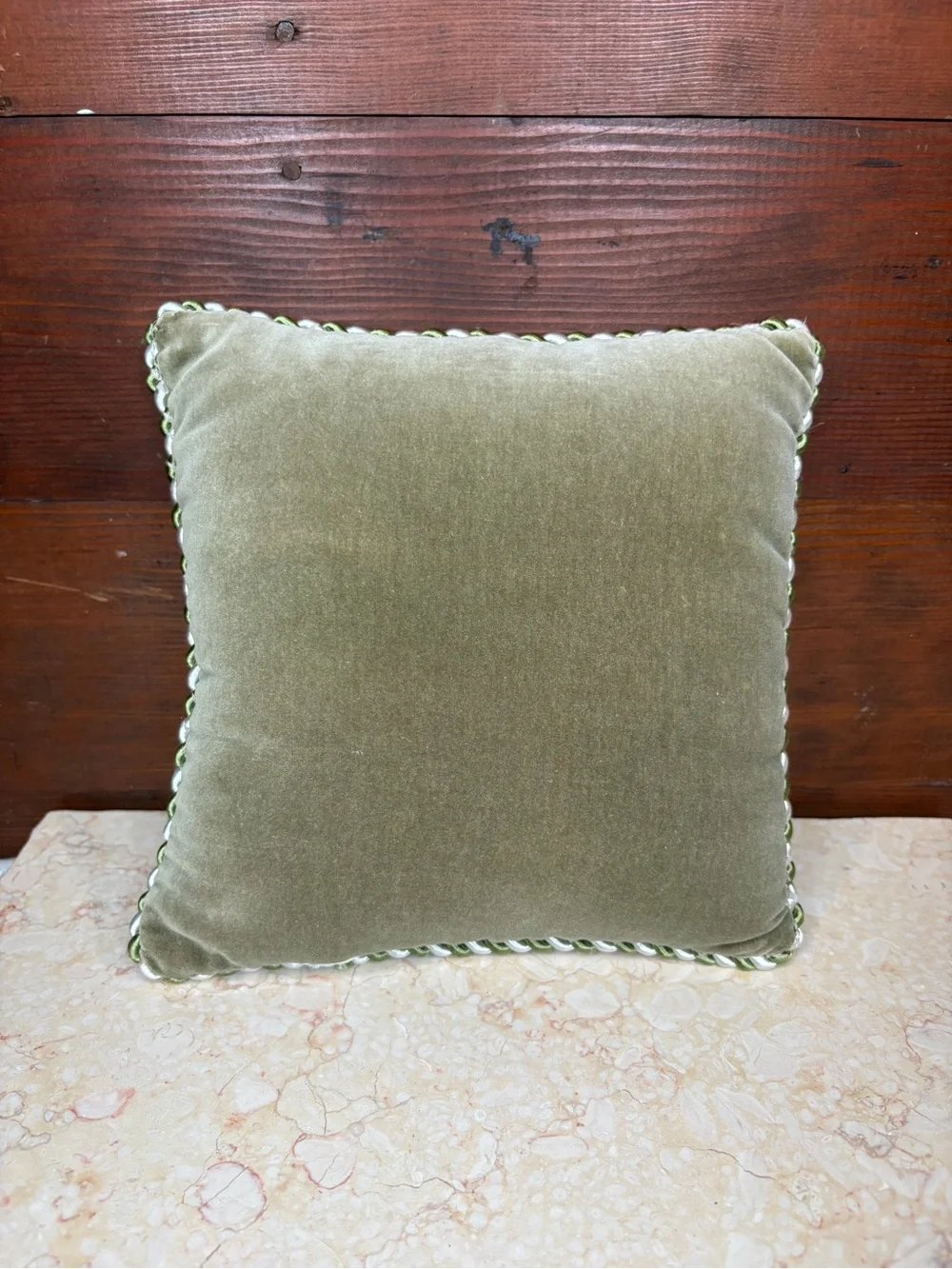 Vintage Crewel Needlepoint Cardinal Decorative Pillow Green Velour Back
